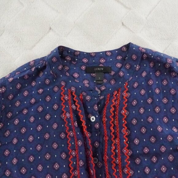 J Crew Silk Blend Embroidered Printed Button Bell Sleeve Top Womens 6 - Picture 4 of 11